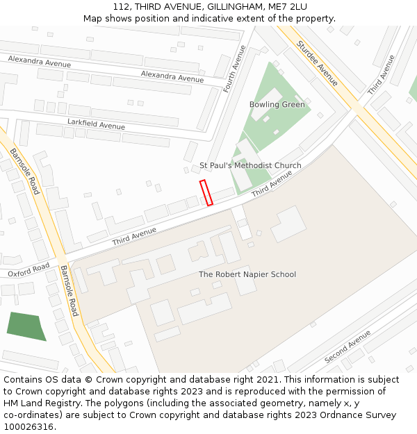 112, THIRD AVENUE, GILLINGHAM, ME7 2LU: Location map and indicative extent of plot