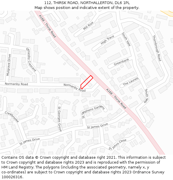 112, THIRSK ROAD, NORTHALLERTON, DL6 1PL: Location map and indicative extent of plot