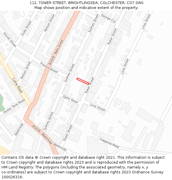 112, TOWER STREET, BRIGHTLINGSEA, COLCHESTER, CO7 0AN: Location map and indicative extent of plot