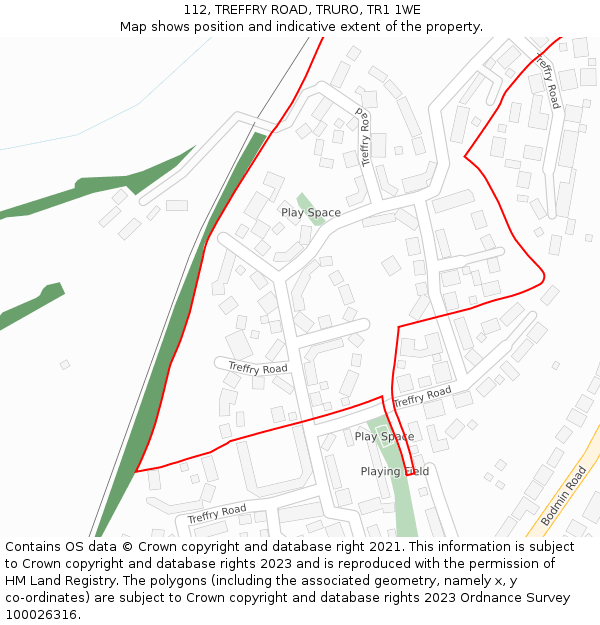 112, TREFFRY ROAD, TRURO, TR1 1WE: Location map and indicative extent of plot