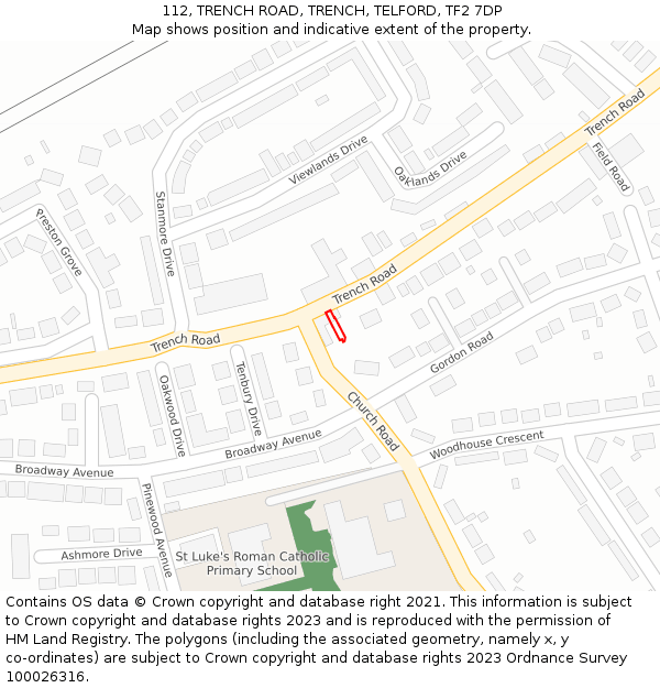 112, TRENCH ROAD, TRENCH, TELFORD, TF2 7DP: Location map and indicative extent of plot
