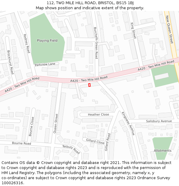 112, TWO MILE HILL ROAD, BRISTOL, BS15 1BJ: Location map and indicative extent of plot