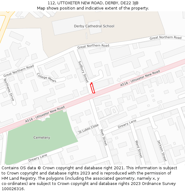112, UTTOXETER NEW ROAD, DERBY, DE22 3JB: Location map and indicative extent of plot