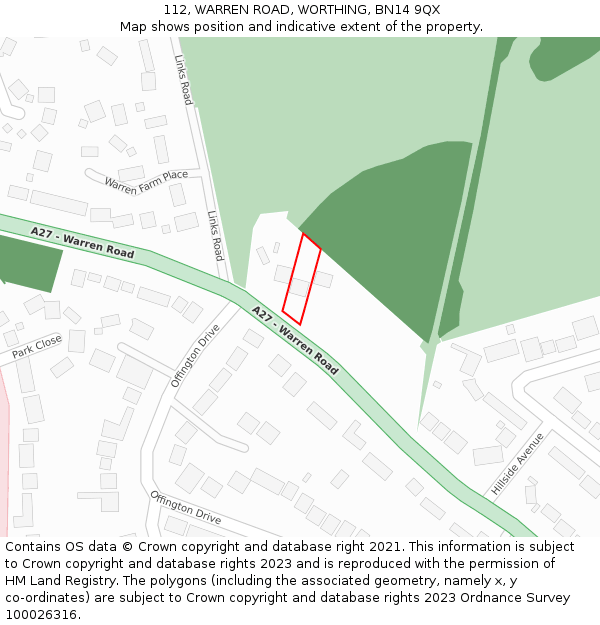 112, WARREN ROAD, WORTHING, BN14 9QX: Location map and indicative extent of plot