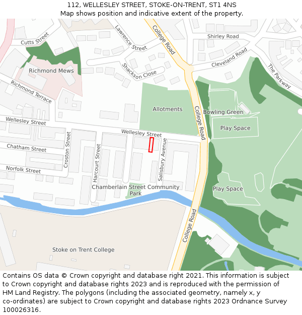 112, WELLESLEY STREET, STOKE-ON-TRENT, ST1 4NS: Location map and indicative extent of plot