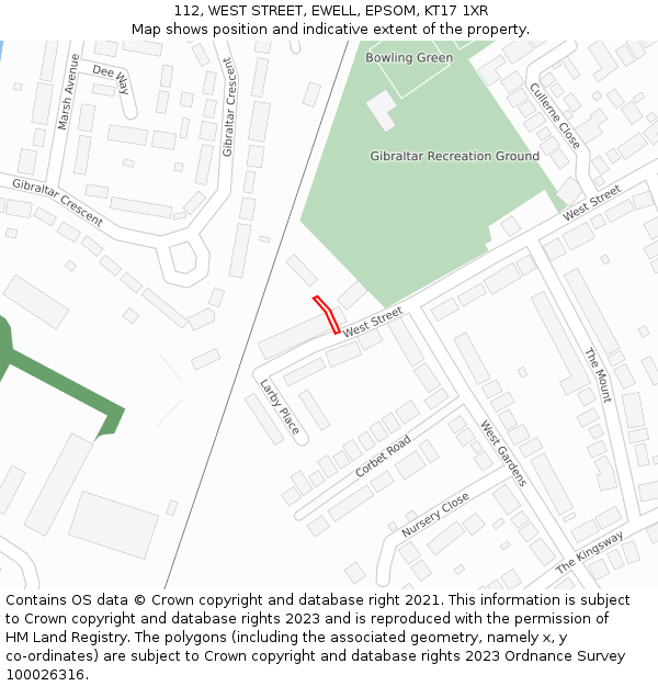 112, WEST STREET, EWELL, EPSOM, KT17 1XR: Location map and indicative extent of plot