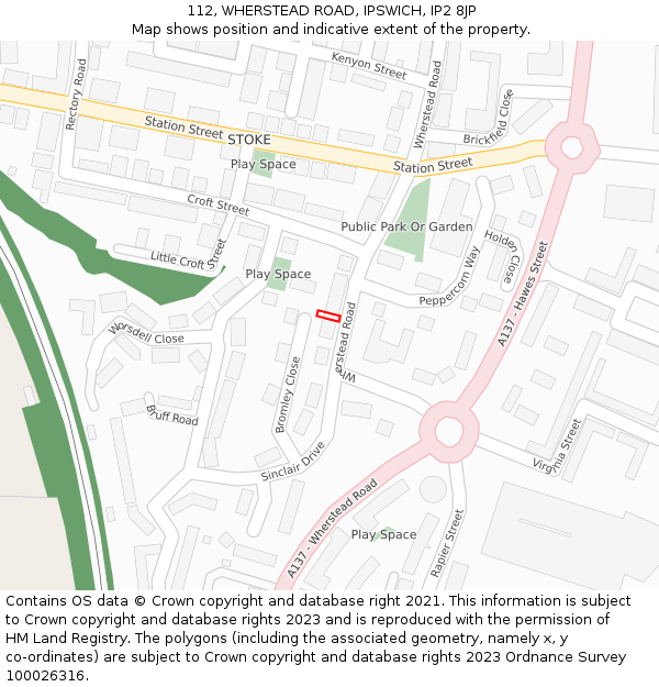 112, WHERSTEAD ROAD, IPSWICH, IP2 8JP: Location map and indicative extent of plot