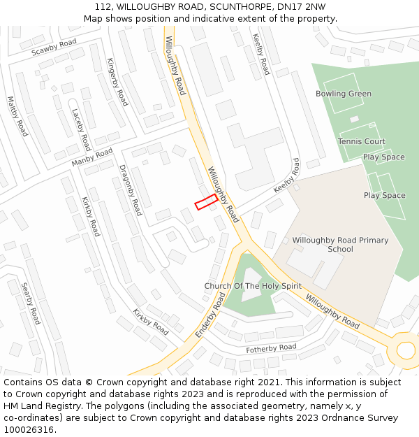 112, WILLOUGHBY ROAD, SCUNTHORPE, DN17 2NW: Location map and indicative extent of plot