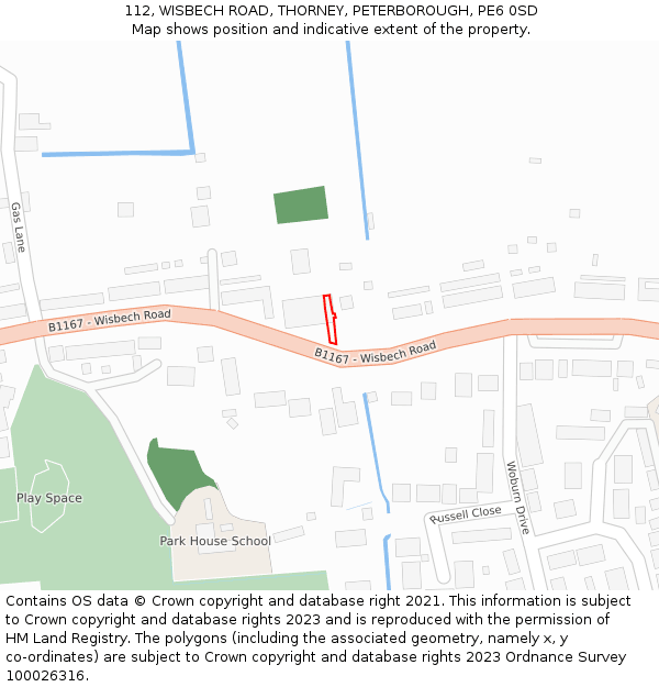 112, WISBECH ROAD, THORNEY, PETERBOROUGH, PE6 0SD: Location map and indicative extent of plot