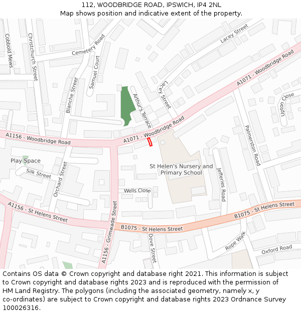 112, WOODBRIDGE ROAD, IPSWICH, IP4 2NL: Location map and indicative extent of plot