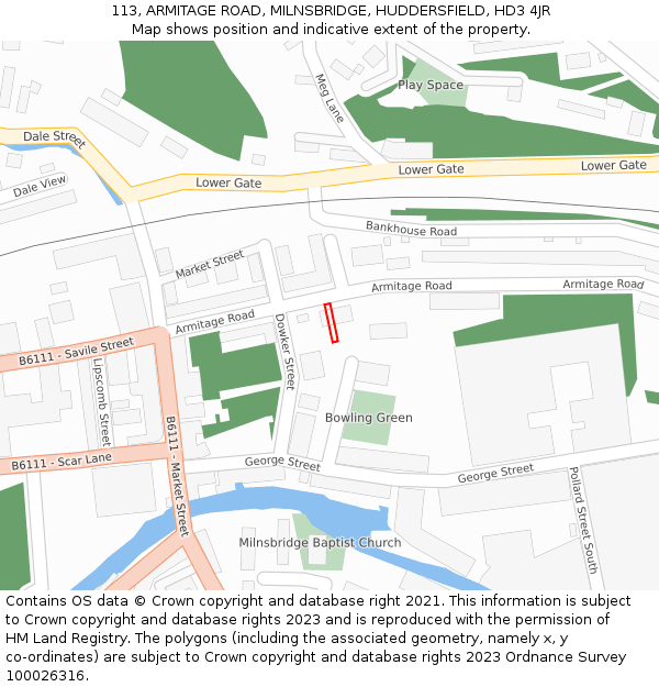 113, ARMITAGE ROAD, MILNSBRIDGE, HUDDERSFIELD, HD3 4JR: Location map and indicative extent of plot