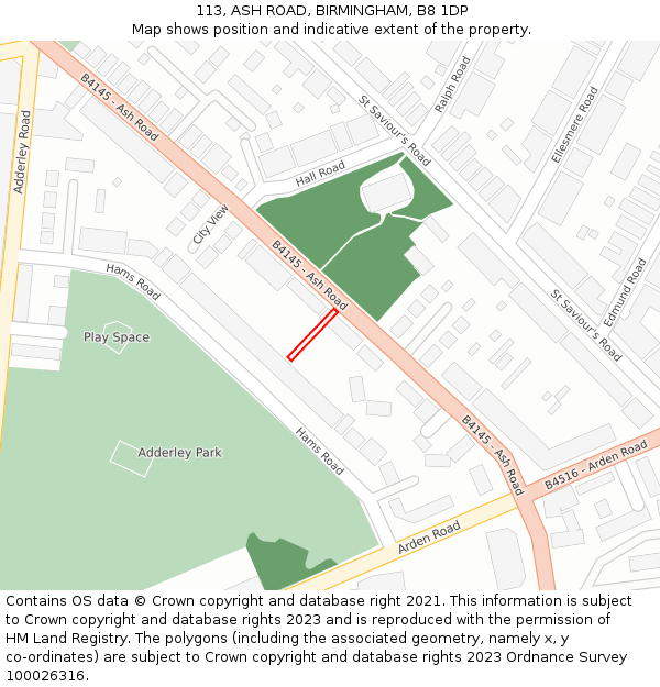 113, ASH ROAD, BIRMINGHAM, B8 1DP: Location map and indicative extent of plot
