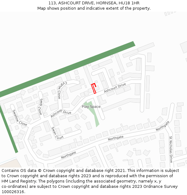 113, ASHCOURT DRIVE, HORNSEA, HU18 1HR: Location map and indicative extent of plot