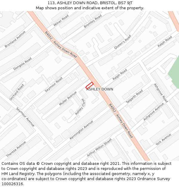 113, ASHLEY DOWN ROAD, BRISTOL, BS7 9JT: Location map and indicative extent of plot