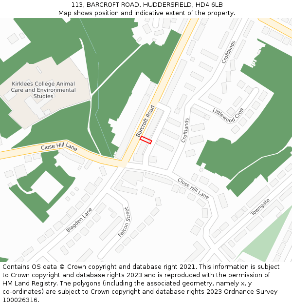 113, BARCROFT ROAD, HUDDERSFIELD, HD4 6LB: Location map and indicative extent of plot