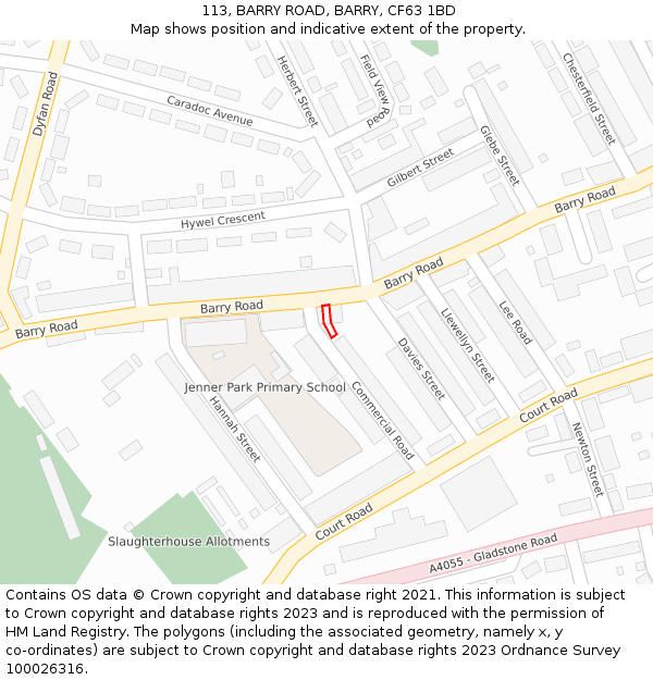 113, BARRY ROAD, BARRY, CF63 1BD: Location map and indicative extent of plot