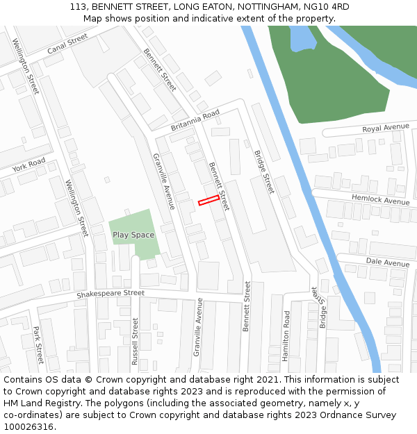 113, BENNETT STREET, LONG EATON, NOTTINGHAM, NG10 4RD: Location map and indicative extent of plot