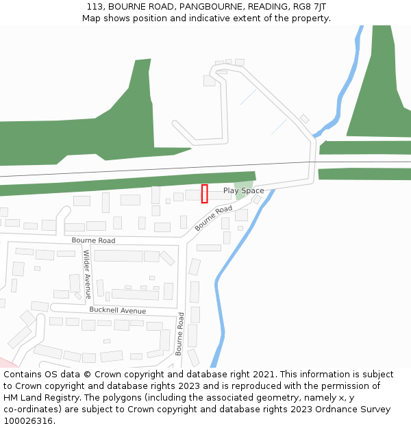 113, BOURNE ROAD, PANGBOURNE, READING, RG8 7JT: Location map and indicative extent of plot