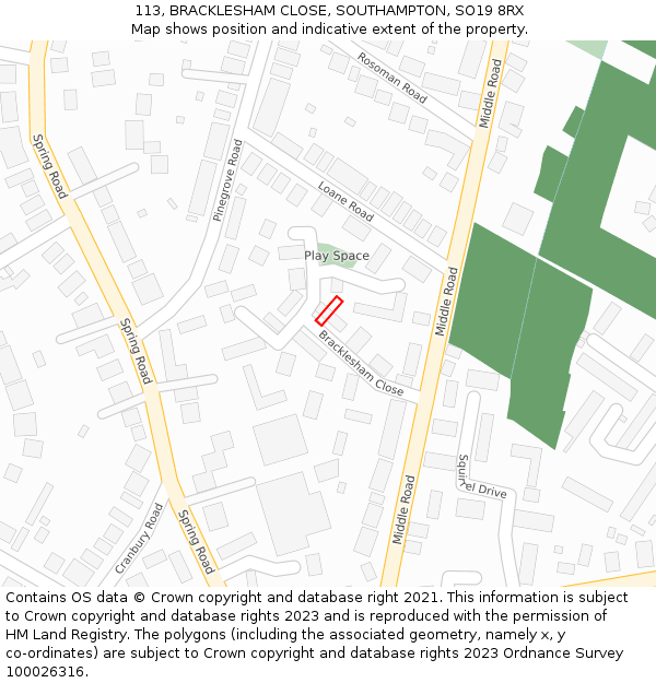 113, BRACKLESHAM CLOSE, SOUTHAMPTON, SO19 8RX: Location map and indicative extent of plot