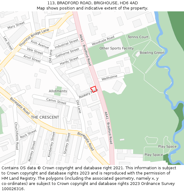 113, BRADFORD ROAD, BRIGHOUSE, HD6 4AD: Location map and indicative extent of plot