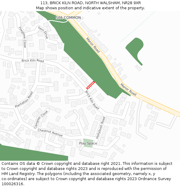 113, BRICK KILN ROAD, NORTH WALSHAM, NR28 9XR: Location map and indicative extent of plot