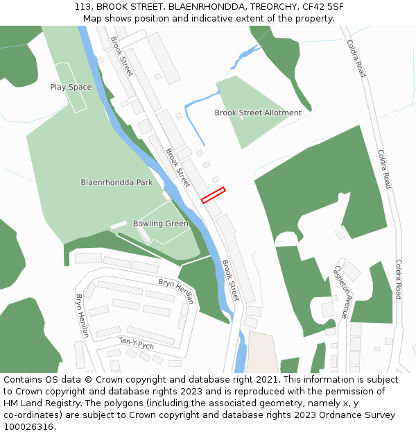 113, BROOK STREET, BLAENRHONDDA, TREORCHY, CF42 5SF: Location map and indicative extent of plot