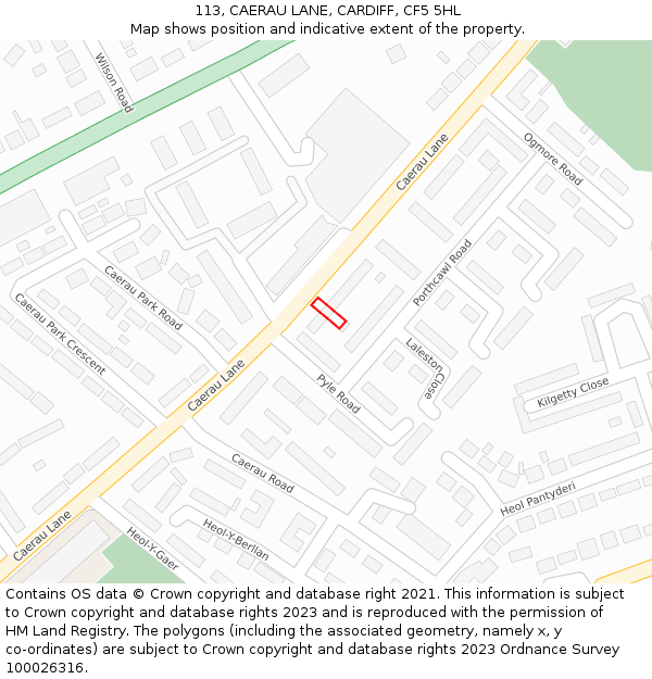 113, CAERAU LANE, CARDIFF, CF5 5HL: Location map and indicative extent of plot