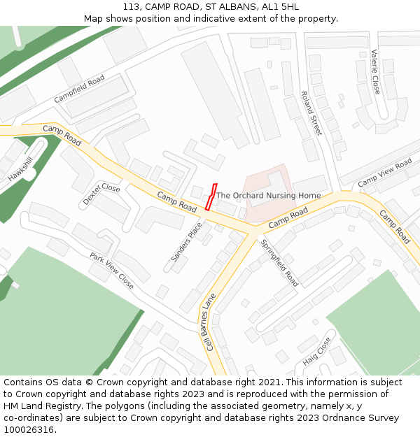 113, CAMP ROAD, ST ALBANS, AL1 5HL: Location map and indicative extent of plot