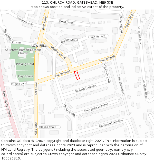 113, CHURCH ROAD, GATESHEAD, NE9 5XE: Location map and indicative extent of plot