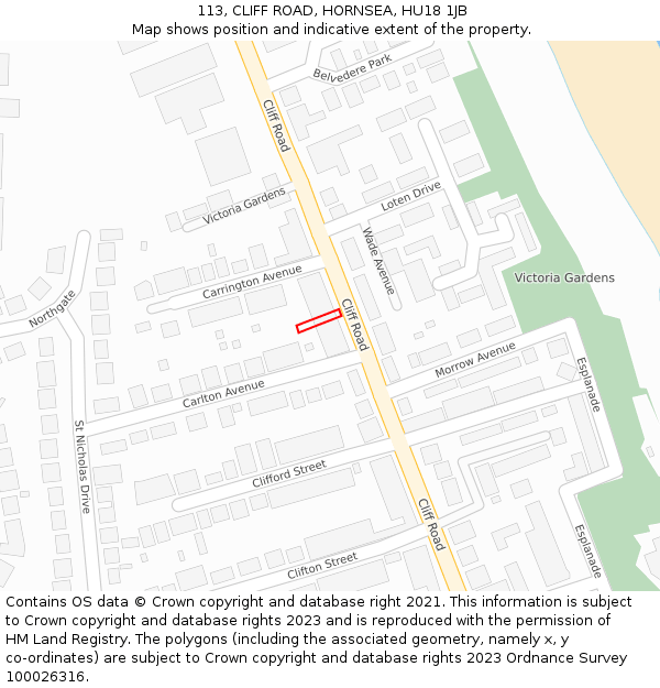 113, CLIFF ROAD, HORNSEA, HU18 1JB: Location map and indicative extent of plot