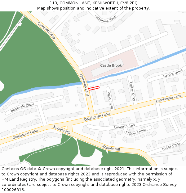 113, COMMON LANE, KENILWORTH, CV8 2EQ: Location map and indicative extent of plot
