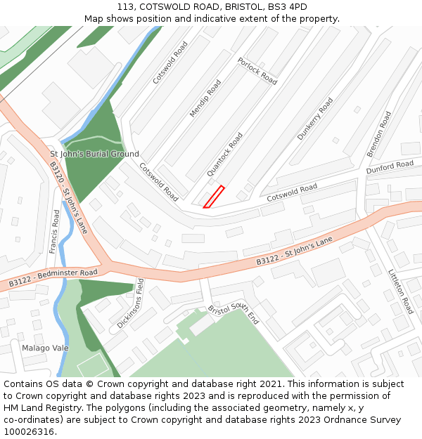 113, COTSWOLD ROAD, BRISTOL, BS3 4PD: Location map and indicative extent of plot