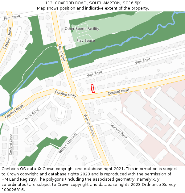 113, COXFORD ROAD, SOUTHAMPTON, SO16 5JX: Location map and indicative extent of plot