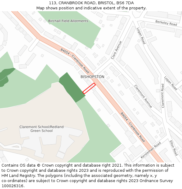 113, CRANBROOK ROAD, BRISTOL, BS6 7DA: Location map and indicative extent of plot