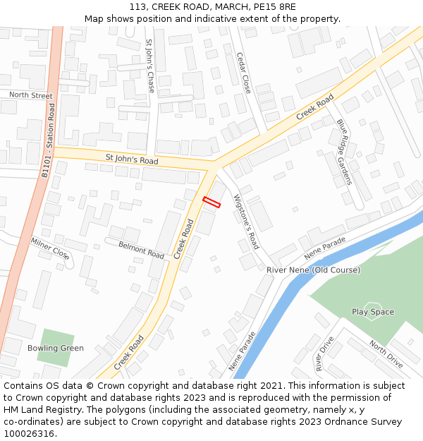 113, CREEK ROAD, MARCH, PE15 8RE: Location map and indicative extent of plot