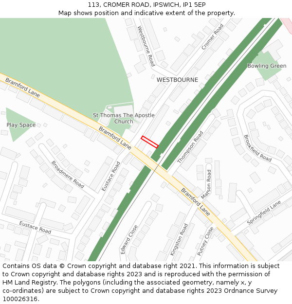 113, CROMER ROAD, IPSWICH, IP1 5EP: Location map and indicative extent of plot