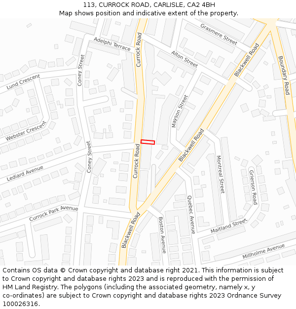 113, CURROCK ROAD, CARLISLE, CA2 4BH: Location map and indicative extent of plot