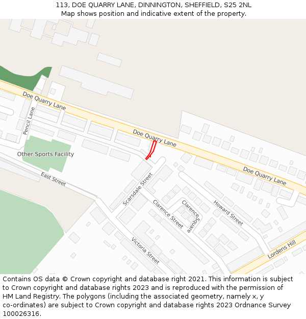 113, DOE QUARRY LANE, DINNINGTON, SHEFFIELD, S25 2NL: Location map and indicative extent of plot