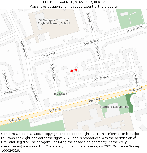 113, DRIFT AVENUE, STAMFORD, PE9 1YJ: Location map and indicative extent of plot