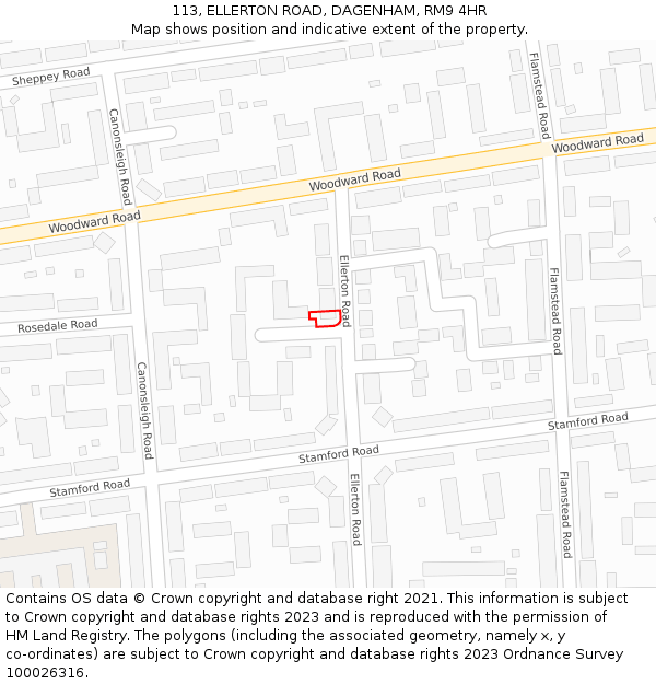 113, ELLERTON ROAD, DAGENHAM, RM9 4HR: Location map and indicative extent of plot