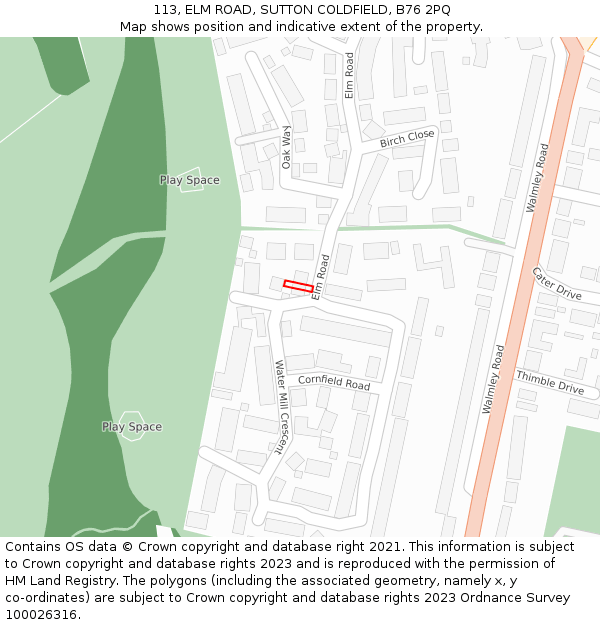 113, ELM ROAD, SUTTON COLDFIELD, B76 2PQ: Location map and indicative extent of plot