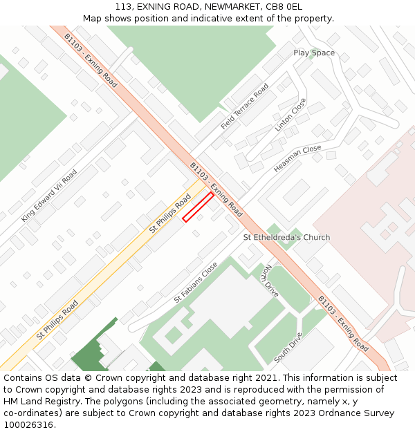 113, EXNING ROAD, NEWMARKET, CB8 0EL: Location map and indicative extent of plot
