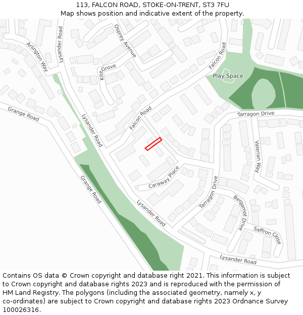 113, FALCON ROAD, STOKE-ON-TRENT, ST3 7FU: Location map and indicative extent of plot