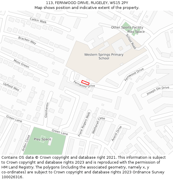 113, FERNWOOD DRIVE, RUGELEY, WS15 2PY: Location map and indicative extent of plot