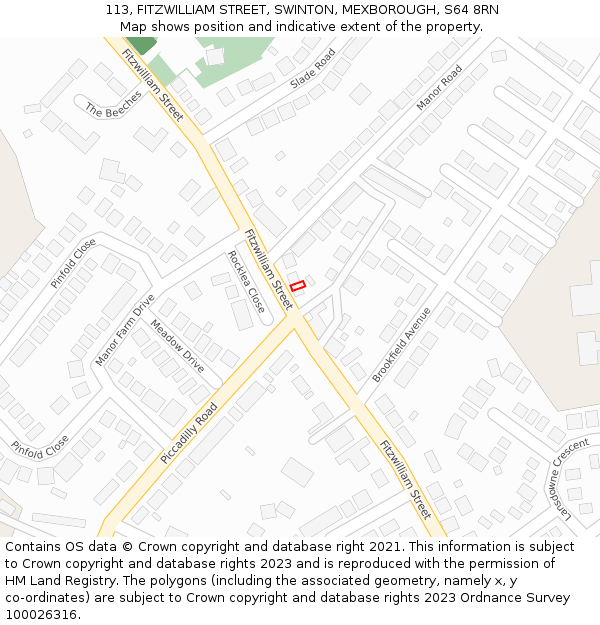 113, FITZWILLIAM STREET, SWINTON, MEXBOROUGH, S64 8RN: Location map and indicative extent of plot