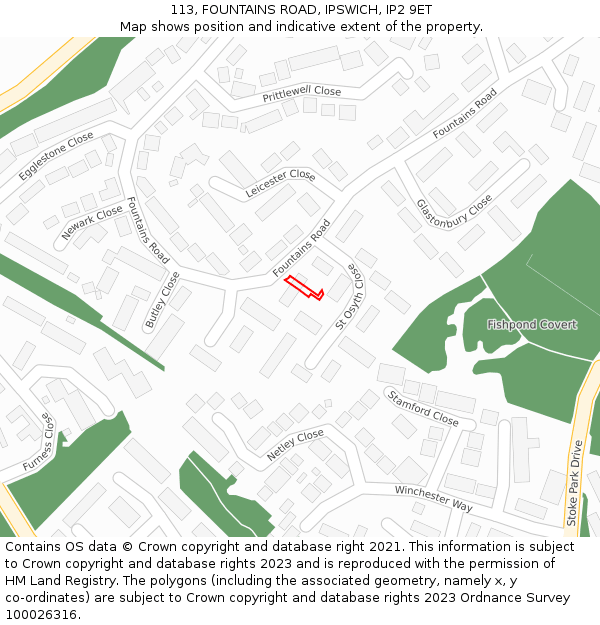 113, FOUNTAINS ROAD, IPSWICH, IP2 9ET: Location map and indicative extent of plot