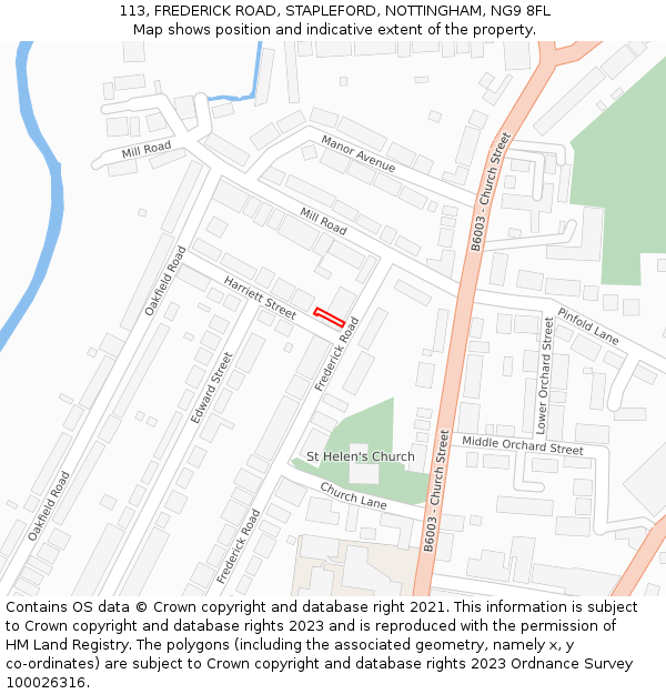 113, FREDERICK ROAD, STAPLEFORD, NOTTINGHAM, NG9 8FL: Location map and indicative extent of plot