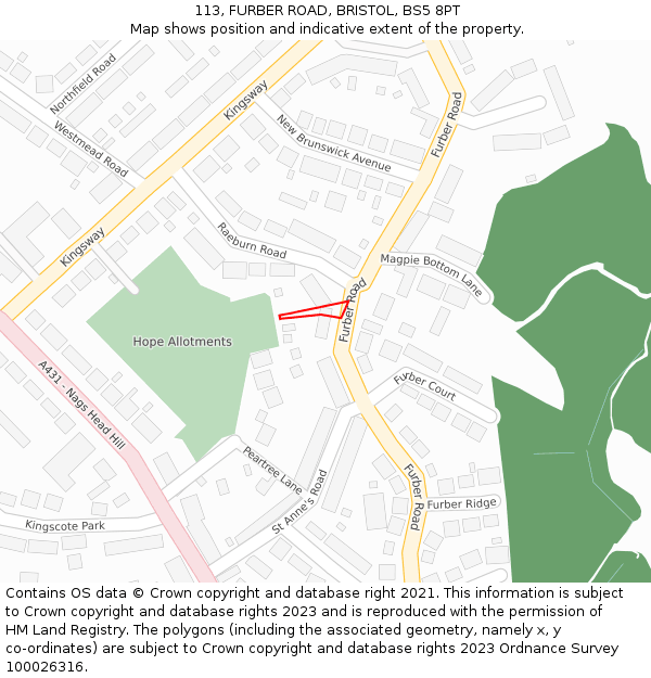 113, FURBER ROAD, BRISTOL, BS5 8PT: Location map and indicative extent of plot