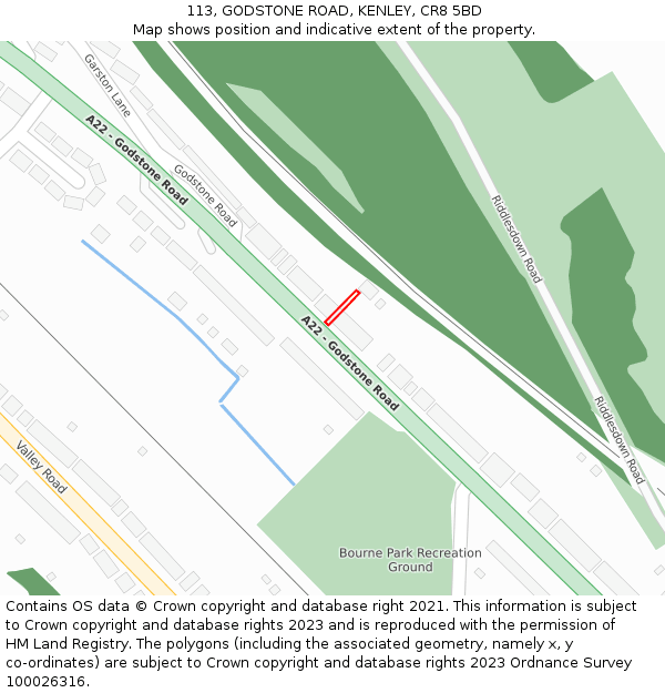 113, GODSTONE ROAD, KENLEY, CR8 5BD: Location map and indicative extent of plot