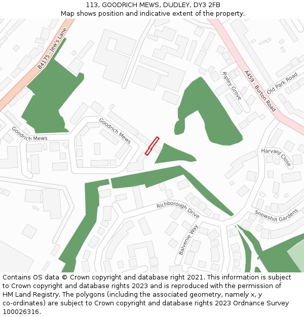 113, GOODRICH MEWS, DUDLEY, DY3 2FB: Location map and indicative extent of plot